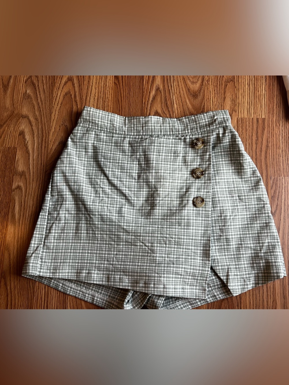 Altar'd State Green Plaid Mini Skort with Side Buttons